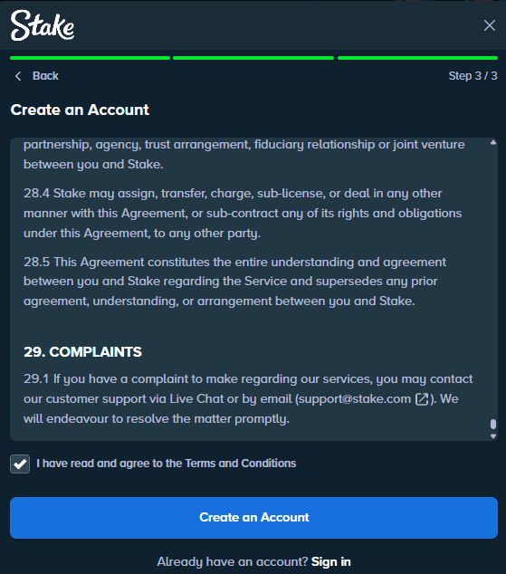 Stake registration step 3 – email verification and security